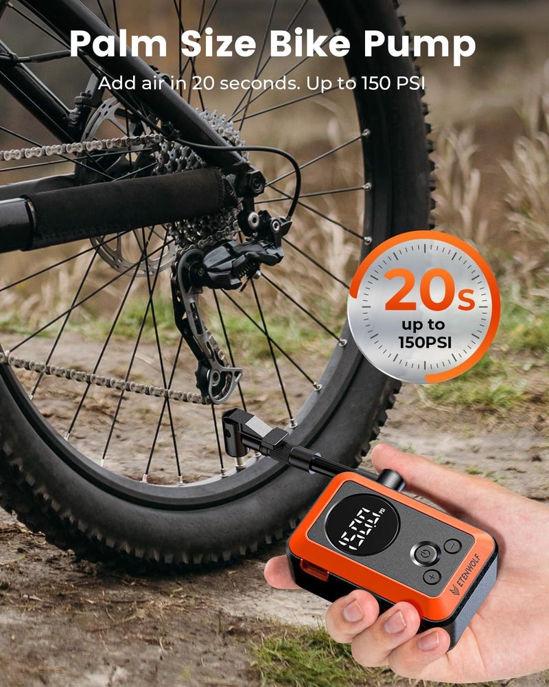 ETENWOLF Mini Bike Pump,20s Fast Inflate Bicycle Pump with Guage,150PSI Portable Electric Bike Air Pump with Presta and Schrader Valve for Mountain Bike,Road Bike,Motorcycle,Car,Sport Ball - Image 2